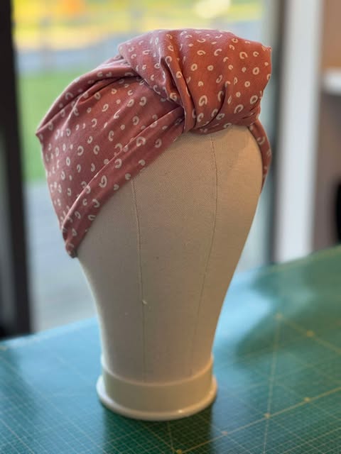 SAMPLE SALE - Silk Lined Tubular Hair Wrap - Dusky Pink Swirl Colour - Petite Size